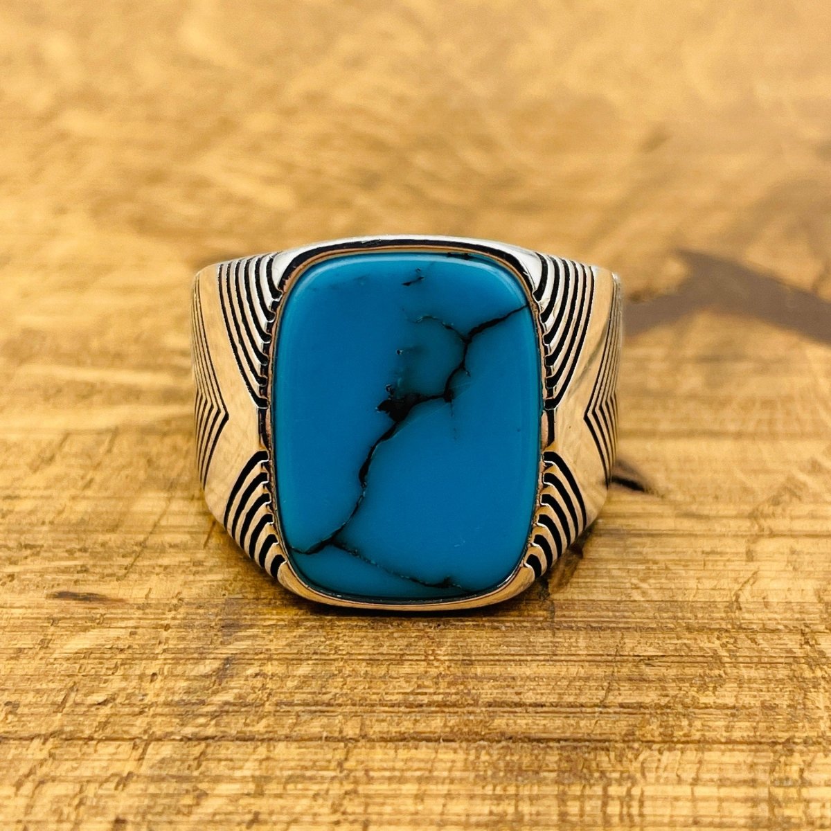 Men's Blue Turquoise Square Ring - TryAladdin