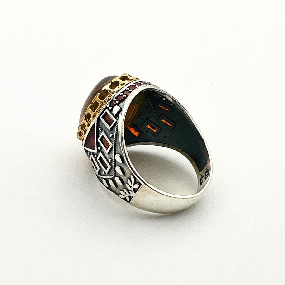 Men's Brown Agate Silver Ring - TryAladdin