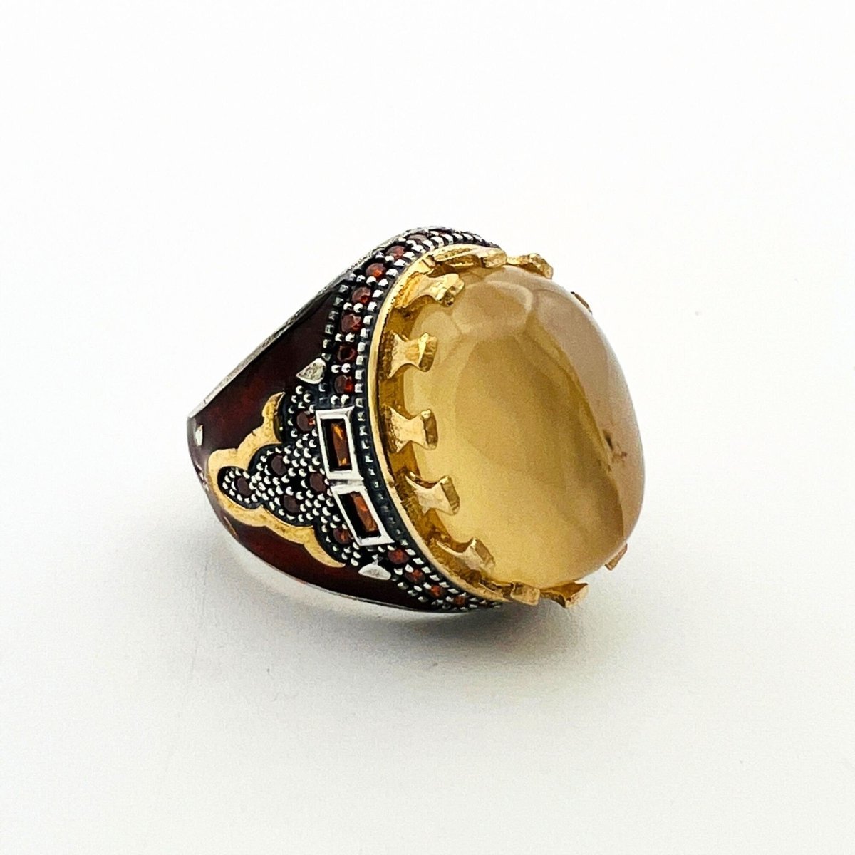 Men's Brown Agate Silver Ring - TryAladdin