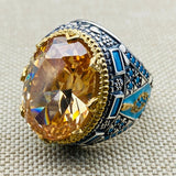 Men's Champagne Citrine Stone Silver Ring - TryAladdin