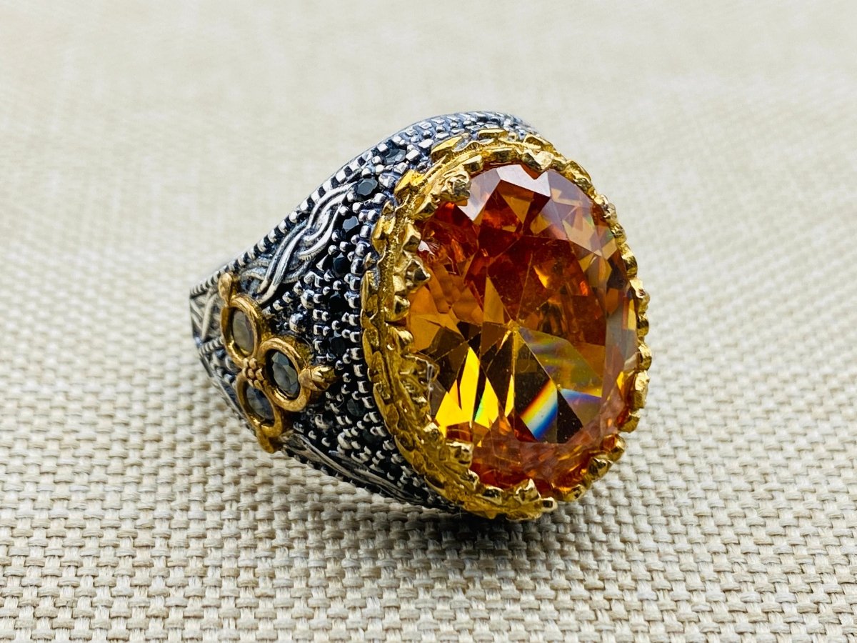 Men's Citrine Silver Ring - TryAladdin