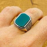 Men's Green Agate Gemstone Silver Ring - TryAladdin