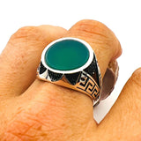 Men's Green Agate Stone Silver Ring - TryAladdin