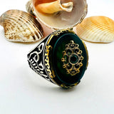 Men's Green Agate Stone Silver Ring - TryAladdin