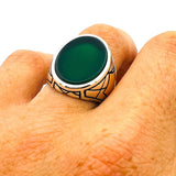 Men's Green Agate Stone Silver Ring - TryAladdin