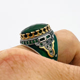 Men's Green Emerald Silver Ring - TryAladdin