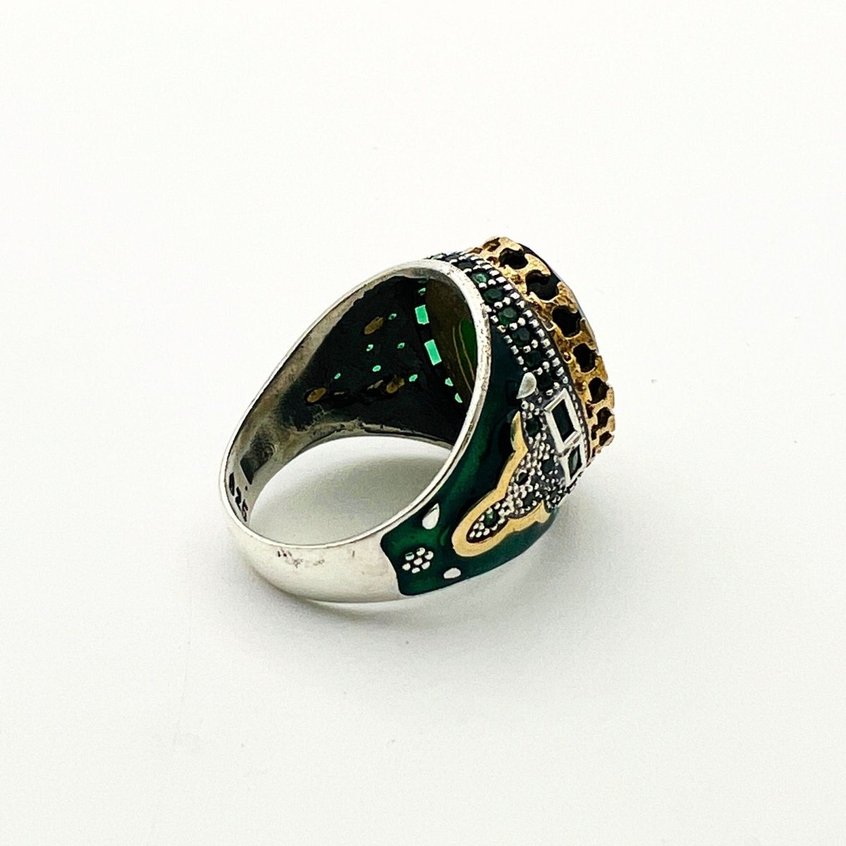 Men's Green Emerald Silver Ring - TryAladdin