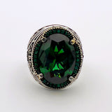 Men's Green Emerald Silver Ring - TryAladdin