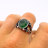 Men's Green Emerald Sterling Silver Ring - TryAladdin