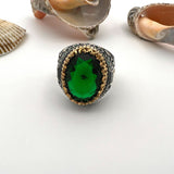 Men's Green Emerald Stone Silver Ring - TryAladdin