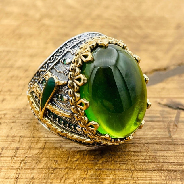 Men's Green Topaz Oval Ring - TryAladdin