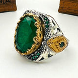 Men's Green Tourmaline Stone Silver Ring - TryAladdin