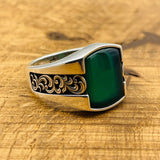 Men's Handmade Green Agate Silver Ring - TryAladdin