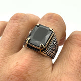 Men's Handmade Onyx - Aqua - Emerald Stone Silver Ring - TryAladdin