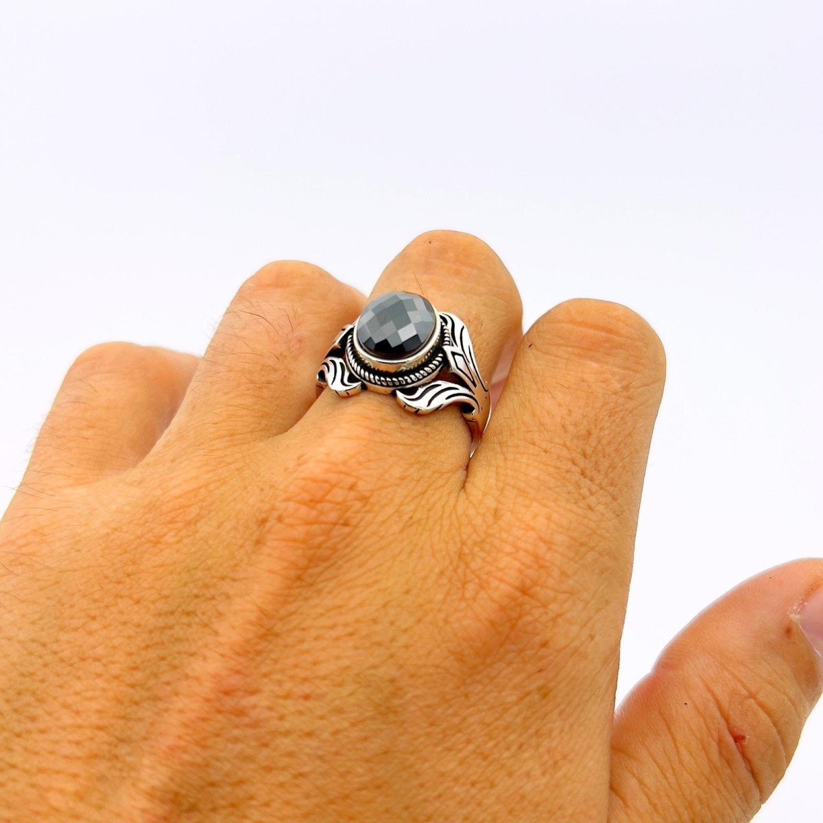 Men's Handmade Onyx Silver Ring - TryAladdin