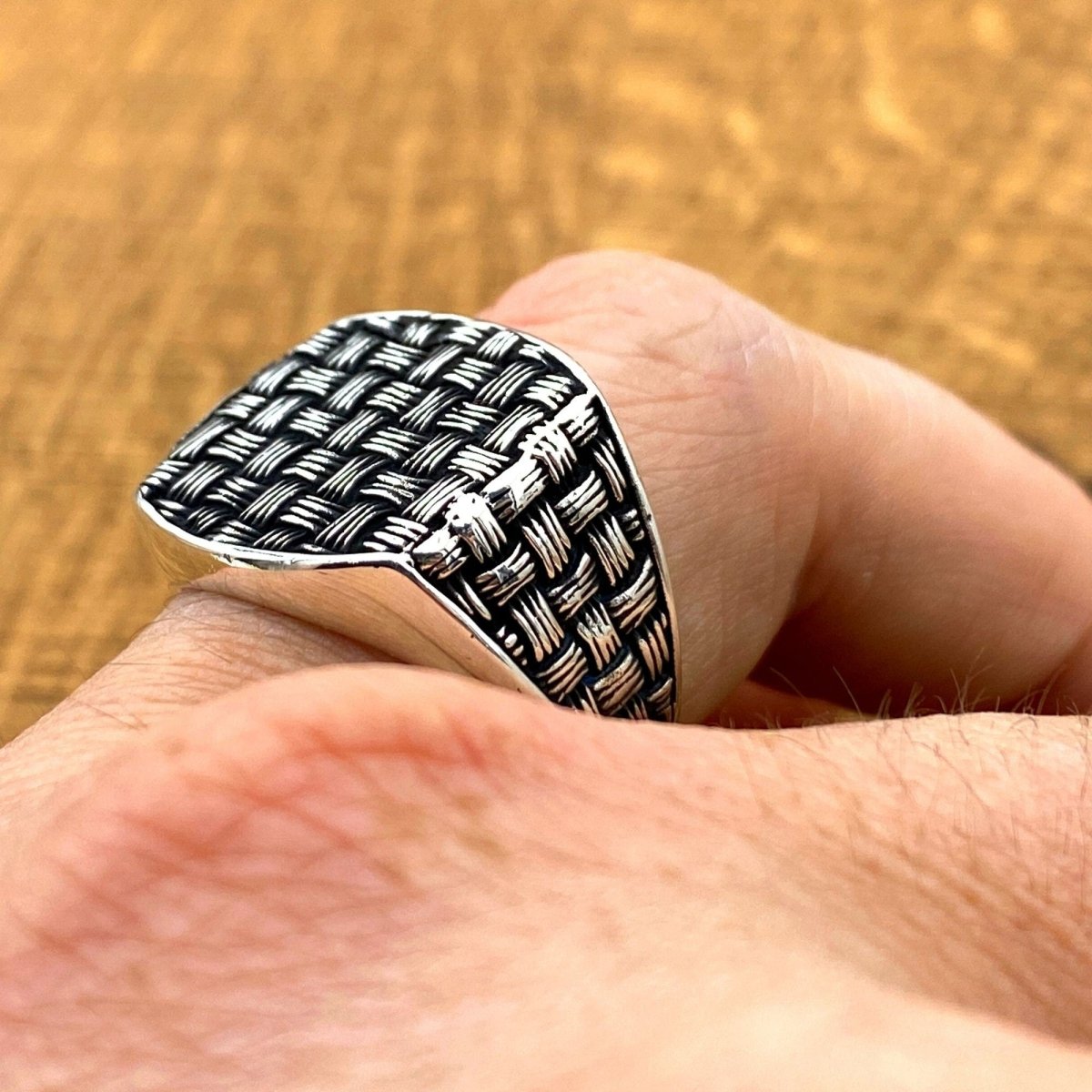 Men's Knitting Pattern Silver Ring - TryAladdin