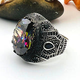 Men's Multicolor Mystic Topaz Stone Silver Ring - TryAladdin