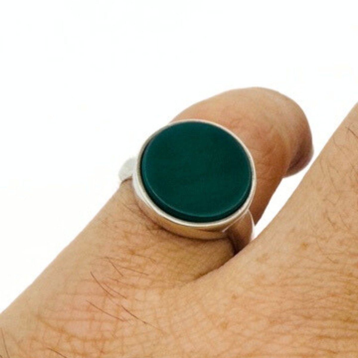 Men's Natural Green Gemstone Silver Ring - TryAladdin