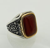 Men's Natural Red Aqeeq Silver Ring - TryAladdin