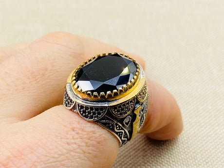 Men's Onyx Stone Black 925 Sterling Silver Ring - TryAladdin