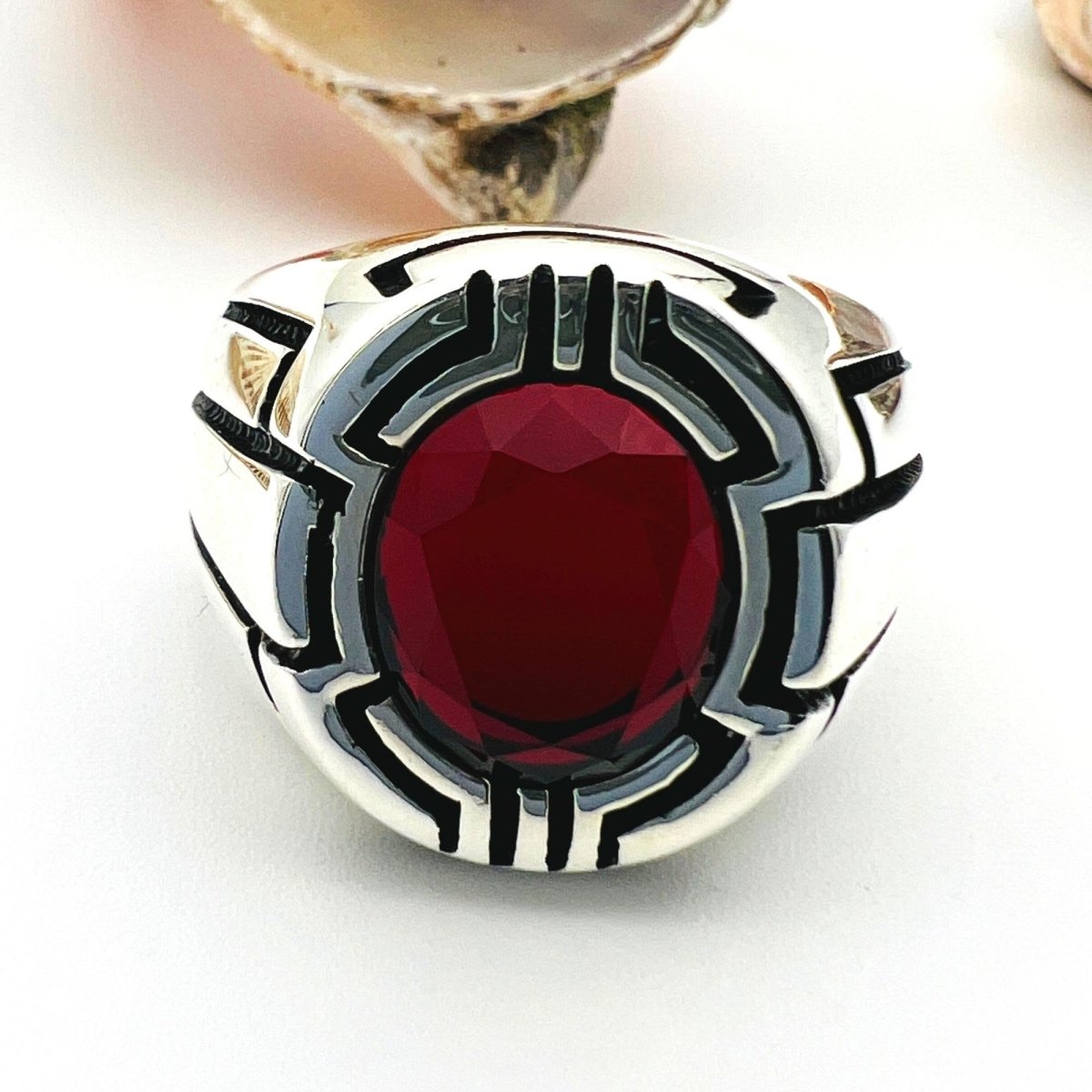 Men's Oval Red Ruby Stone Ring - TryAladdin