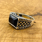 Men's Rectangle Dark Blue Sapphire Stone Ring - TryAladdin