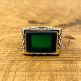 Men's Rectangle Green Agate Stone Ring - TryAladdin