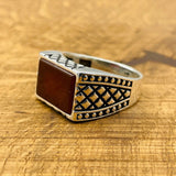 Men's Rectangle Red Agate Stone Ring - TryAladdin