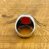 Men's Red Agate Gemstone Silver Ring - TryAladdin