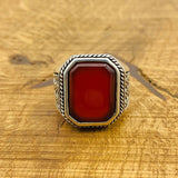 Men's Red Agate Gemstone Silver Ring - TryAladdin