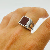 Men's Red Agate Gemstone Silver Ring - TryAladdin