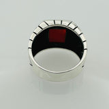 Men's Red Agate Gemstone Silver Ring - TryAladdin