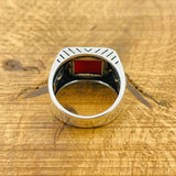 Men's Red Agate Silver Ring - TryAladdin