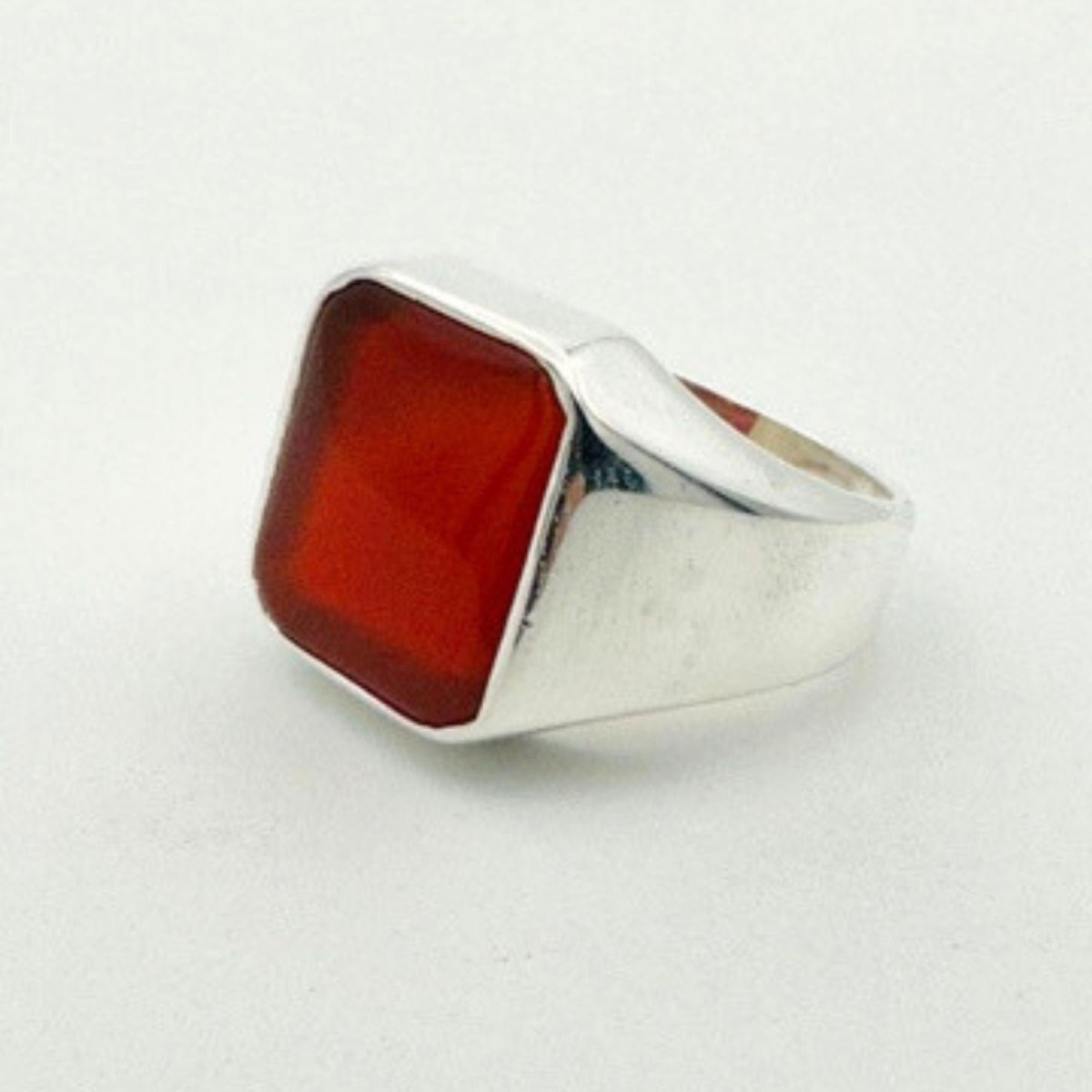 Men's Red Agate Silver Ring - TryAladdin