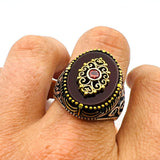 Men's Red Agate Stone Silver Ring - TryAladdin