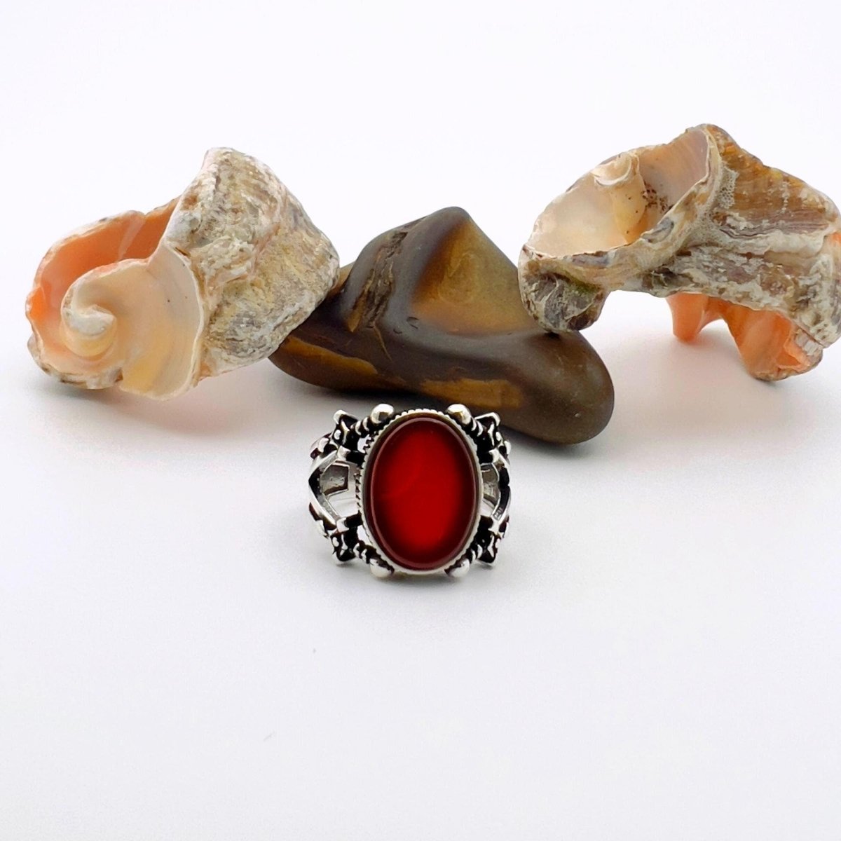 Men's Red Agate Stone Silver Ring - TryAladdin