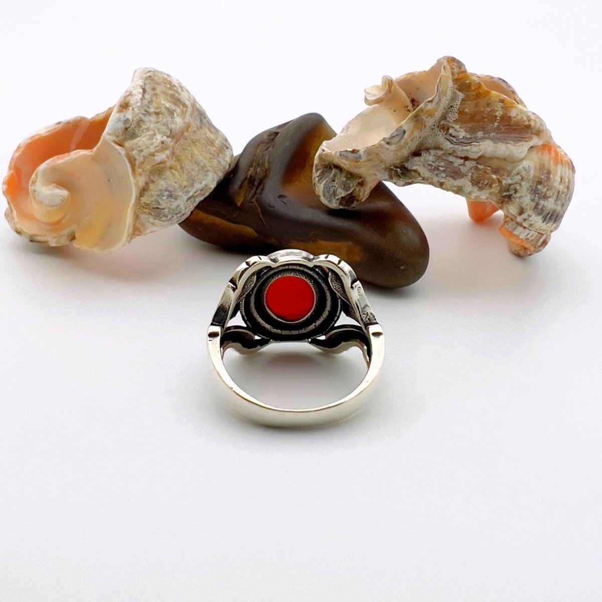 Men's Red Agate Stone Silver Ring - TryAladdin