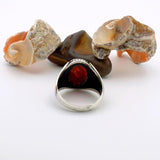 Men's Red Amber Stone Silver Ring - TryAladdin