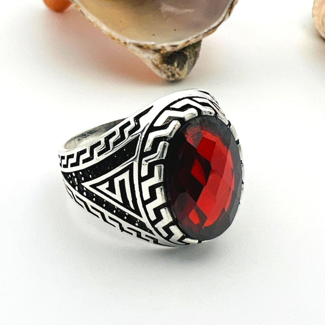 Men's Red Ruby Stone Ring - TryAladdin