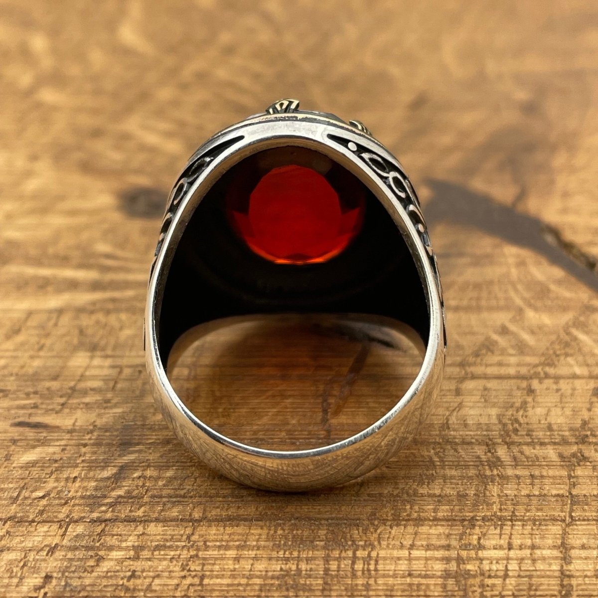 Men's Red Ruby Stone Silver Ring - TryAladdin