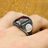 Men's Red Zircon Stone Silver Ring - TryAladdin