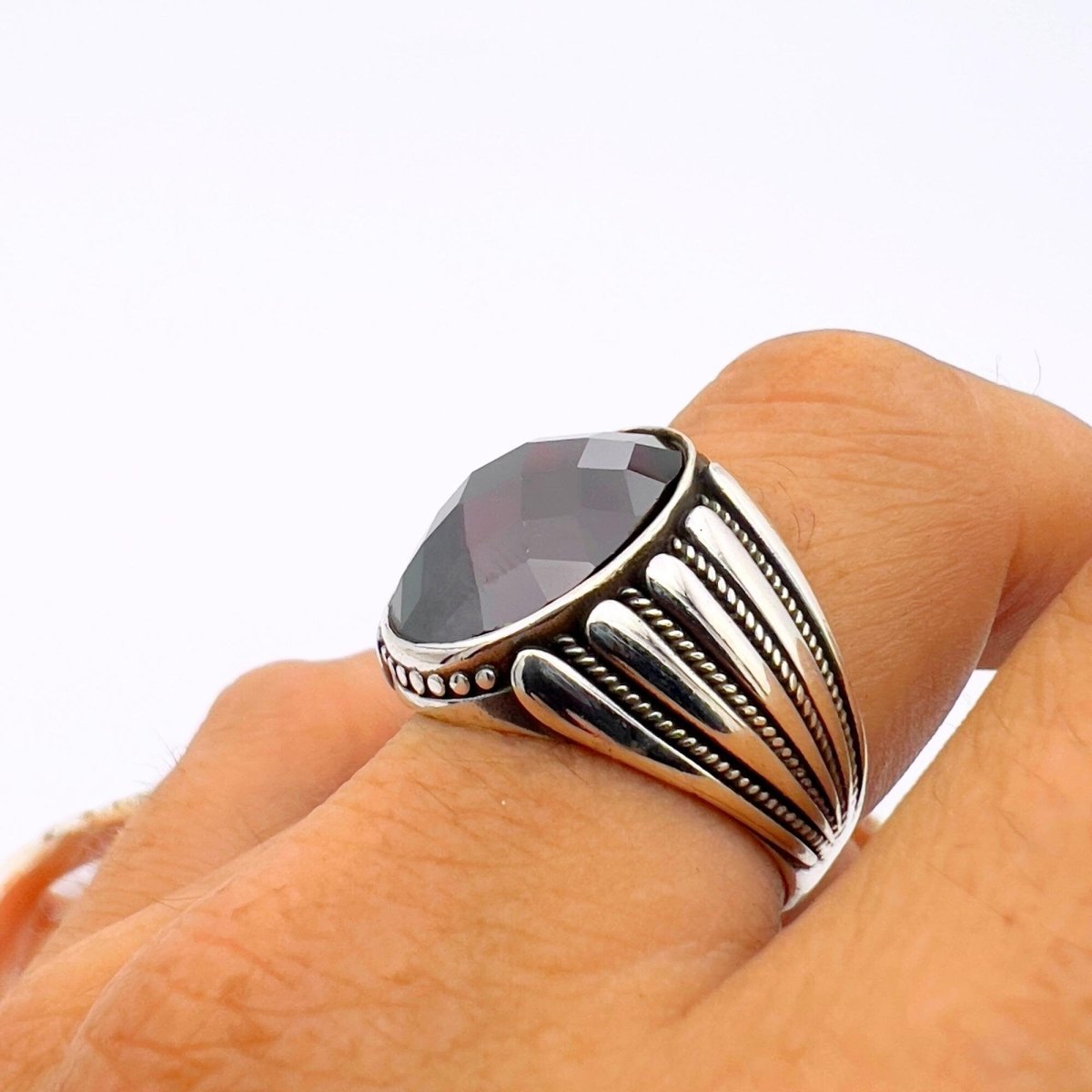 Men's Red Zircon Stone Silver Ring - TryAladdin