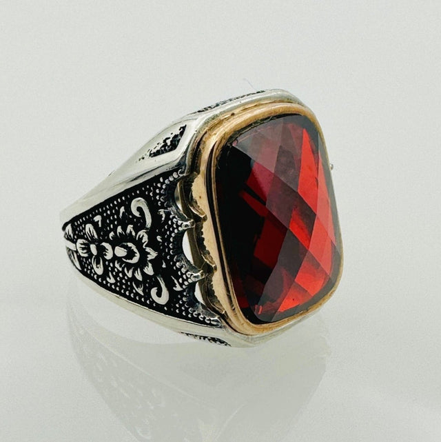 Men's Ruby Stone Silver Ring - TryAladdin