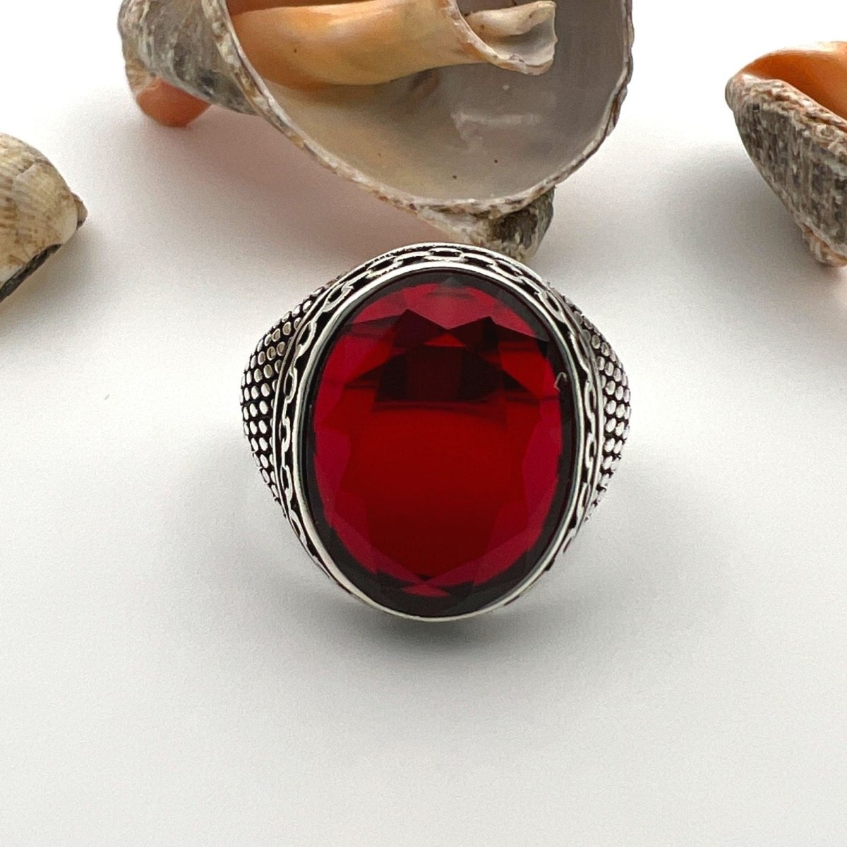 Men's Ruby Stone Silver Ring - TryAladdin