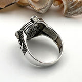 Men's Silver Compass Ring with Agate Stone - TryAladdin