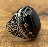 Men's Silver Ring with Black Topaz Onyx Stone - TryAladdin