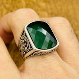 Men's Silver Ring with Green Zircon Stone - TryAladdin