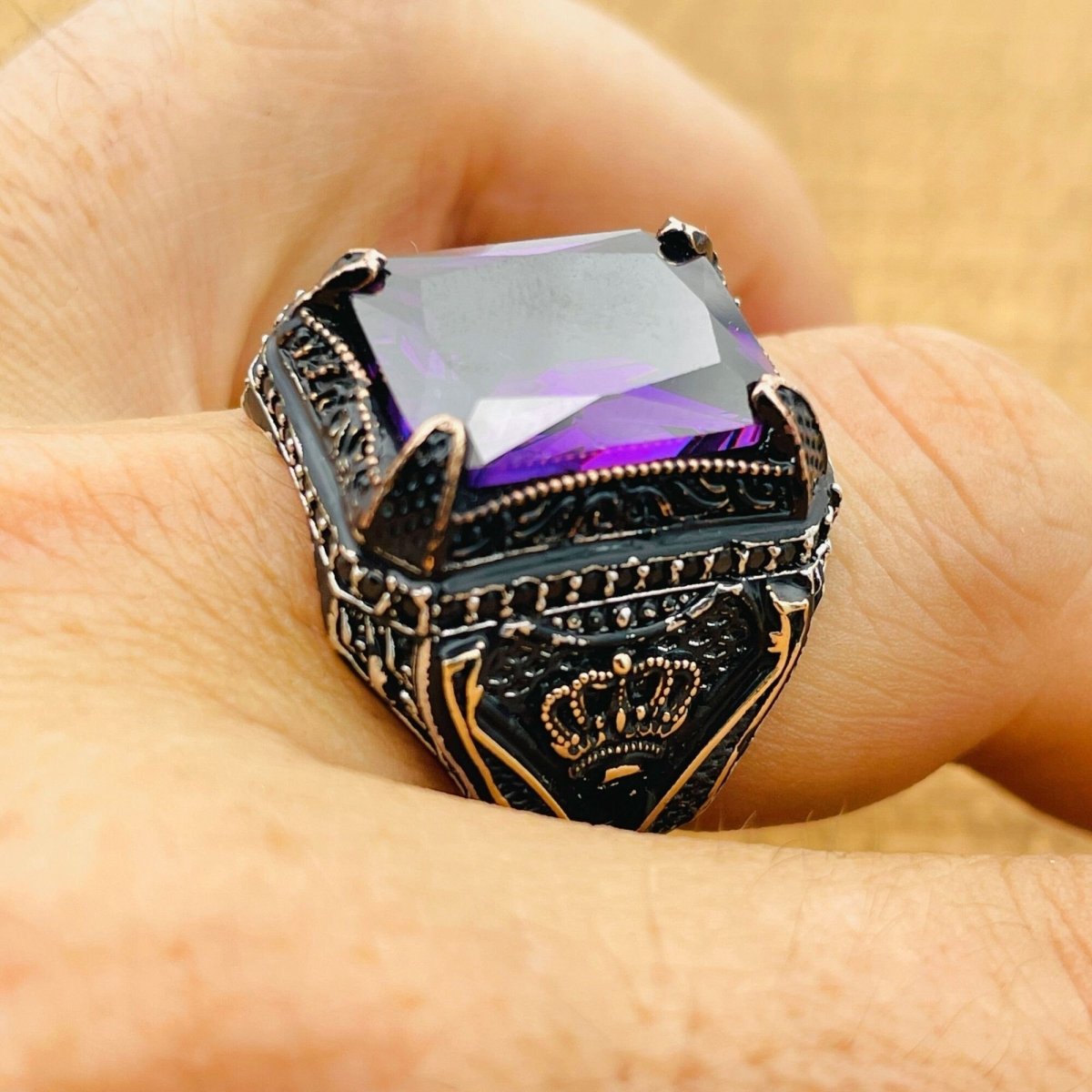 Men’s Square Amethyst Ottoman Ring - TryAladdin