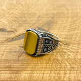 Men's Tiger's Eye Stone Square Ring - TryAladdin