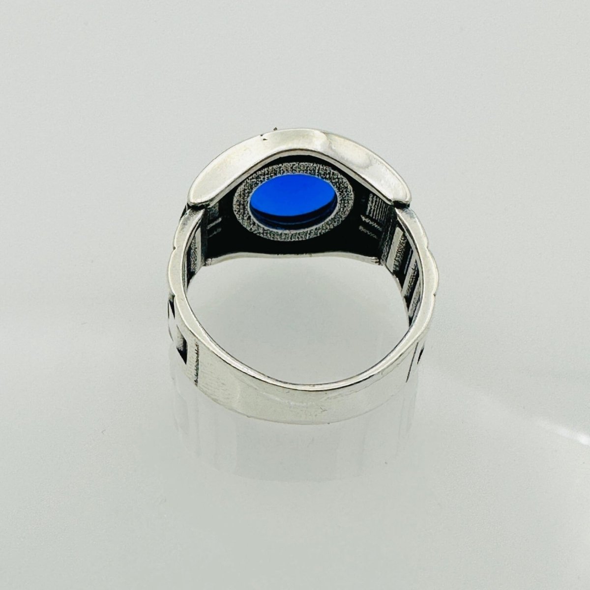 Men's Turkish Blue Sapphire Square Silver Ring - TryAladdin